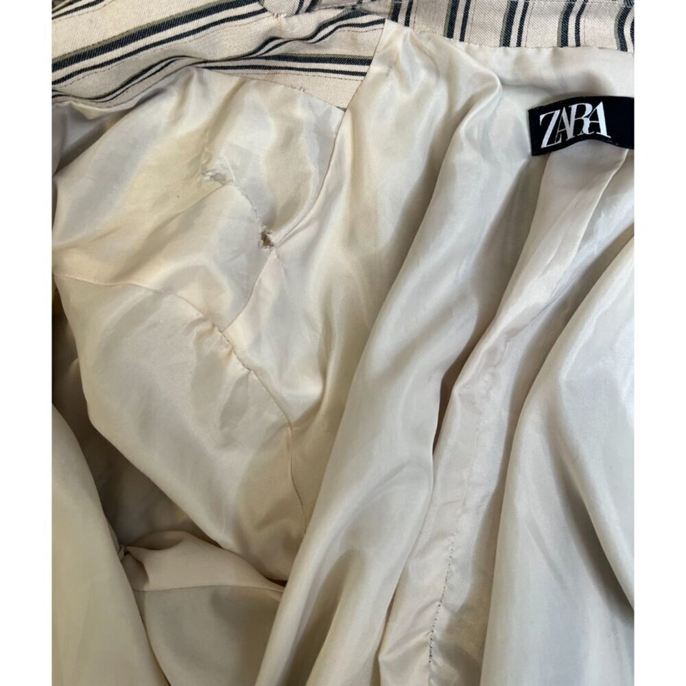 Zara Stripped Blazer Dress Jacket Double Breasted Size M Beige - Picture 5 of 6